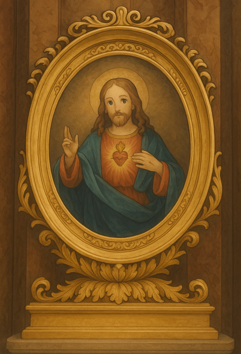 Ghibli style image of the Sacred Heart Shrine of Santissima Trinità dei Pellegrini in Rome, Italy, where the Traditional Latin Mass is celebrated. Created by Crux Stationalis.